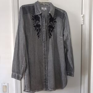 CC Button-Up Shirt with Black Embroidery